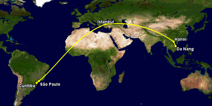 Bay từ Đà Nẵng đến Curitiba qua Hà Nội, Istanbul, Sao Paulo