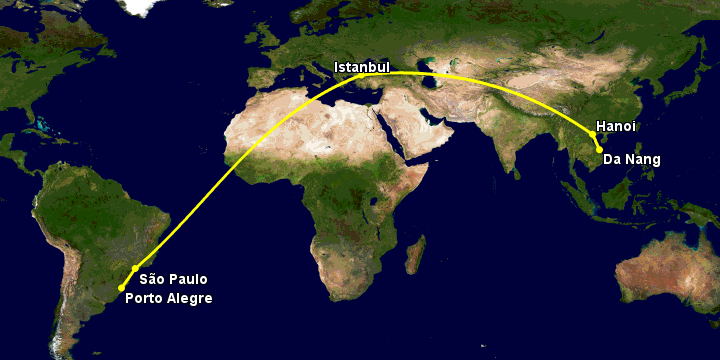 Bay từ Đà Nẵng đến Porto Alegre qua Hà Nội, Istanbul, Sao Paulo