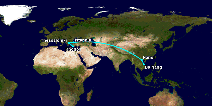 Bay từ Đà Nẵng đến Rhodes qua Hà Nội, Istanbul, Thessaloniki