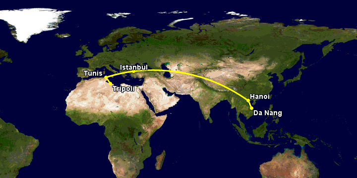 Bay từ Đà Nẵng đến Tripoli qua Hà Nội, Istanbul, Tunis