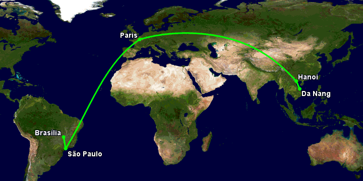 Bay từ Đà Nẵng đến Brasilia qua Hà Nội, Paris, Sao Paulo