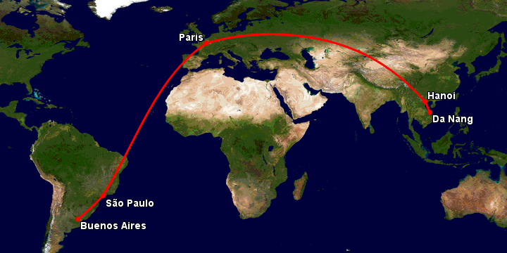 Bay từ Đà Nẵng đến Buenos Aires qua Hà Nội, Paris, Sao Paulo