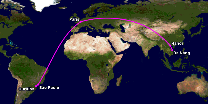 Bay từ Đà Nẵng đến Curitiba qua Hà Nội, Paris, Sao Paulo
