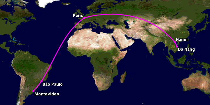 Bay từ Đà Nẵng đến Montevideo qua Hà Nội, Paris, Sao Paulo