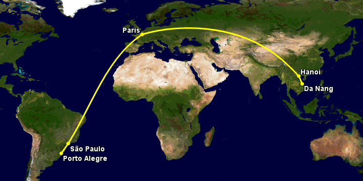 Bay từ Đà Nẵng đến Porto Alegre qua Hà Nội, Paris, Sao Paulo