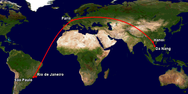 Bay từ Đà Nẵng đến Rio De Janeiro qua Hà Nội, Paris, Sao Paulo