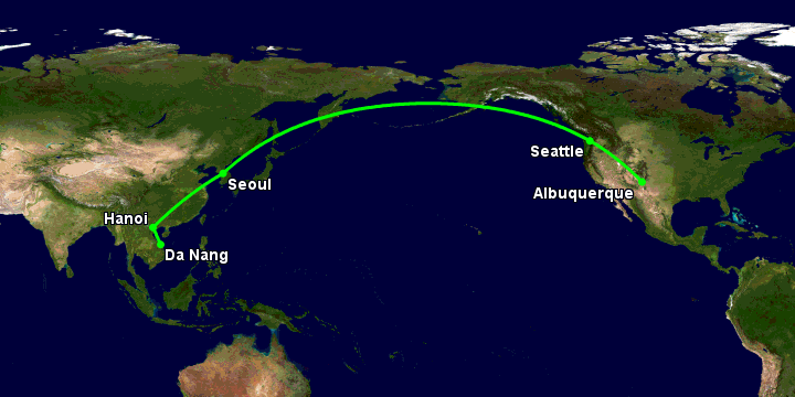 Bay từ Đà Nẵng đến Albuquerque qua Hà Nội, Seoul, Seattle