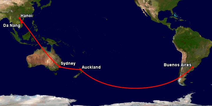 Bay từ Đà Nẵng đến Buenos Aires qua Hà Nội, Sydney, Auckland
