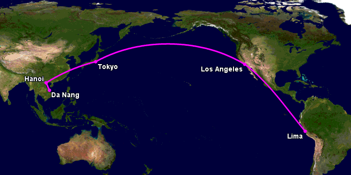 Bay từ Đà Nẵng đến Lima Pe qua Hà Nội, Tokyo, Los Angeles