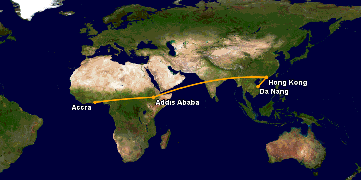 Bay từ Đà Nẵng đến Accra qua Hong Kong, Addis Ababa