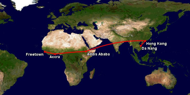 Bay từ Đà Nẵng đến Freetown Lungi qua Hong Kong, Addis Ababa, Accra