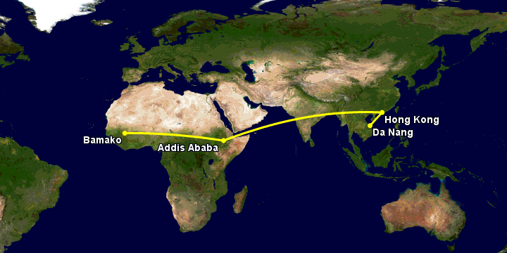 Bay từ Đà Nẵng đến Bamako qua Hong Kong, Addis Ababa