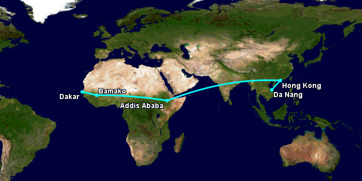 Bay từ Đà Nẵng đến Dakar qua Hong Kong, Addis Ababa, Bamako