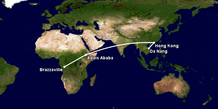 Bay từ Đà Nẵng đến Brazzaville qua Hong Kong, Addis Ababa
