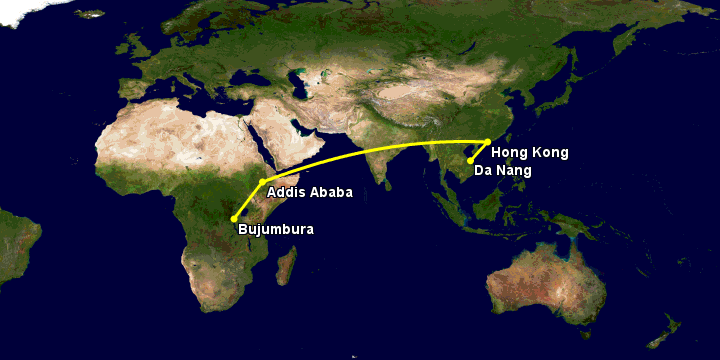 Bay từ Đà Nẵng đến Bujumbura qua Hong Kong, Addis Ababa