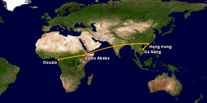Bay từ Đà Nẵng đến Douala qua Hong Kong, Addis Ababa