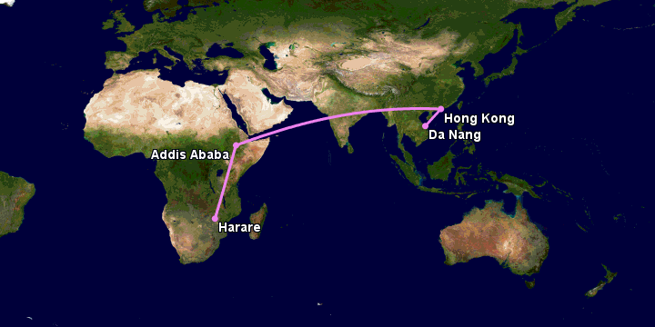 Bay từ Đà Nẵng đến Harare qua Hong Kong, Addis Ababa
