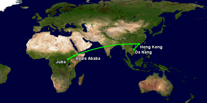 Bay từ Đà Nẵng đến Juba qua Hong Kong, Addis Ababa