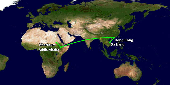 Bay từ Đà Nẵng đến Khartoum qua Hong Kong, Addis Ababa