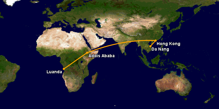 Bay từ Đà Nẵng đến Luanda qua Hong Kong, Addis Ababa