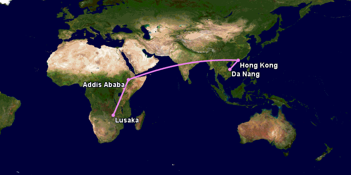 Bay từ Đà Nẵng đến Lusaka qua Hong Kong, Addis Ababa