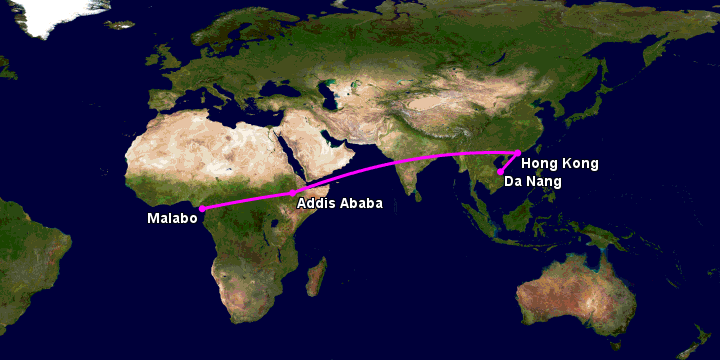 Bay từ Đà Nẵng đến Malabo qua Hong Kong, Addis Ababa