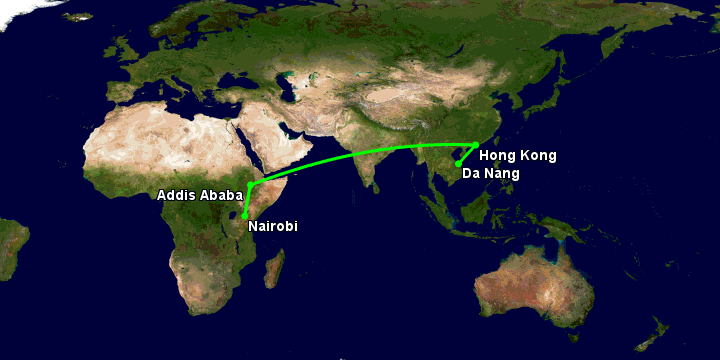Bay từ Đà Nẵng đến Nairobi qua Hong Kong, Addis Ababa