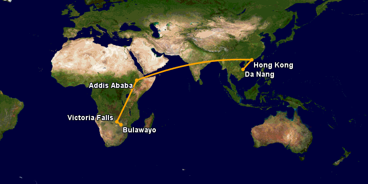 Bay từ Đà Nẵng đến Bulawayo qua Hong Kong, Addis Ababa, Victoria Falls