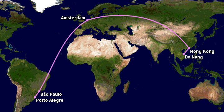 Bay từ Đà Nẵng đến Porto Alegre qua Hong Kong, Amsterdam, Sao Paulo