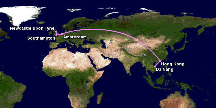 Bay từ Đà Nẵng đến Newcastle UK qua Hong Kong, Amsterdam, Southampton