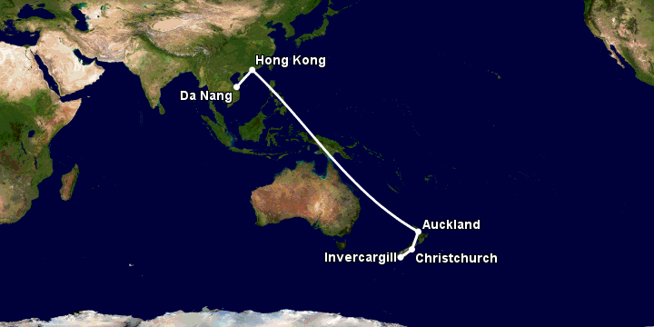 Bay từ Đà Nẵng đến Invercargill qua Hong Kong, Auckland, Christchurch