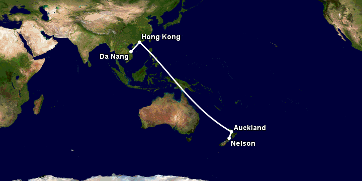 Bay từ Đà Nẵng đến Nelson qua Hong Kong, Auckland
