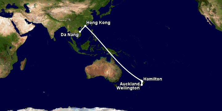 Bay từ Đà Nẵng đến Hamilton Nz qua Hong Kong, Auckland, Wellington