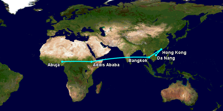 Bay từ Đà Nẵng đến Abuja qua Hong Kong, Bangkok, Addis Ababa