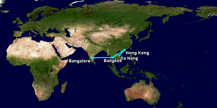 Bay từ Đà Nẵng đến Bangalore qua Hong Kong, Bangkok