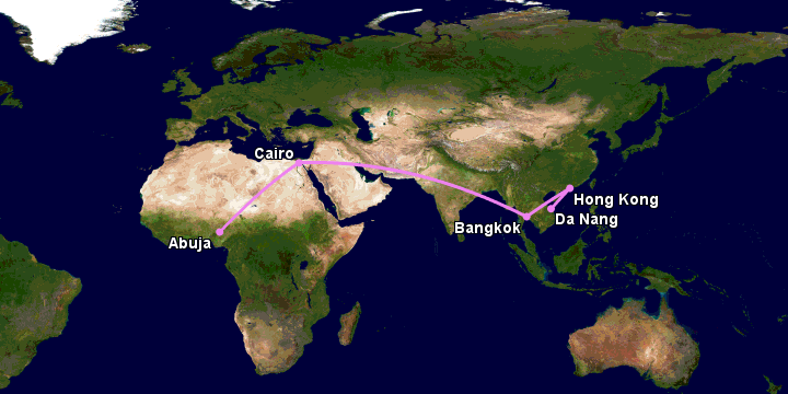 Bay từ Đà Nẵng đến Abuja qua Hong Kong, Bangkok, Cairo