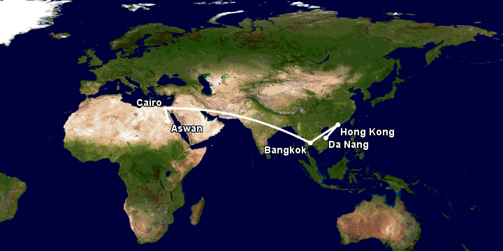 Bay từ Đà Nẵng đến Aswan qua Hong Kong, Bangkok, Cairo