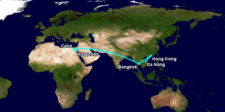 Bay từ Đà Nẵng đến Hurghada qua Hong Kong, Bangkok, Cairo