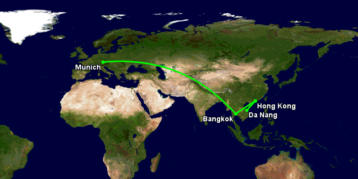 Bay từ Đà Nẵng đến Munich qua Hong Kong, Bangkok