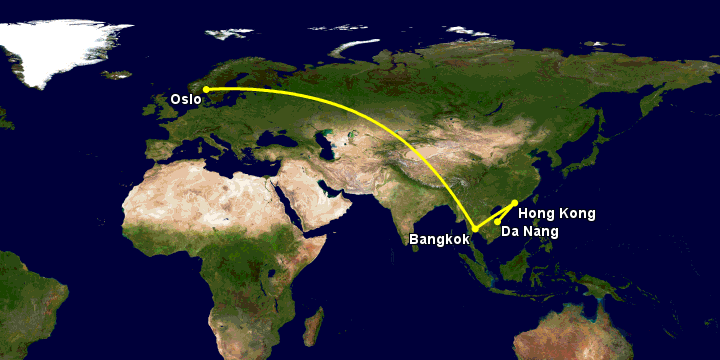 Bay từ Đà Nẵng đến Oslo qua Hong Kong, Bangkok