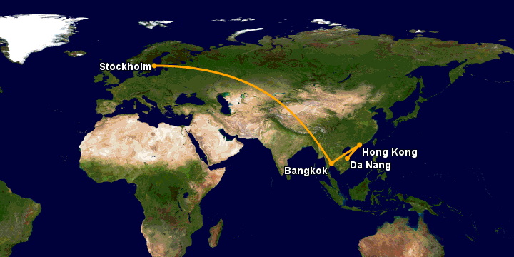 Bay từ Đà Nẵng đến Stockholm qua Hong Kong, Bangkok