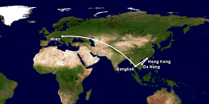 Bay từ Đà Nẵng đến Vienna qua Hong Kong, Bangkok