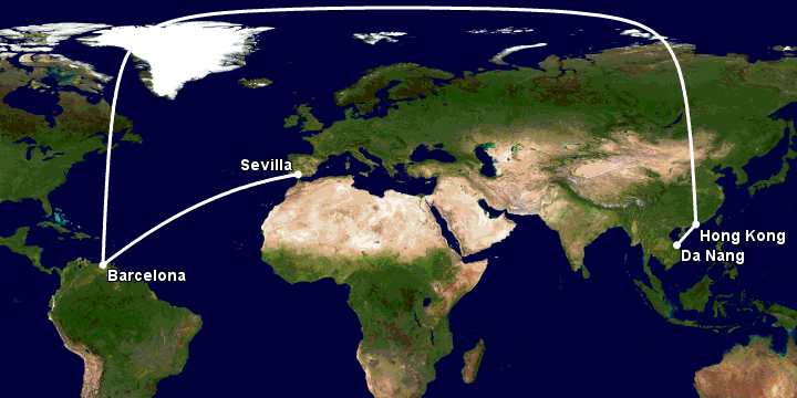 Bay từ Đà Nẵng đến Seville qua Hong Kong, Barcelona