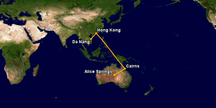 Bay từ Đà Nẵng đến Alice Springs qua Hong Kong, Cairns