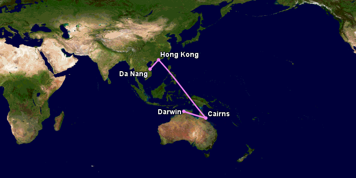 Bay từ Đà Nẵng đến Darwin qua Hong Kong, Cairns