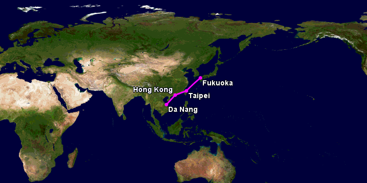 Bay từ Đà Nẵng đến Fukuoka qua Hong Kong, Đài Bắc