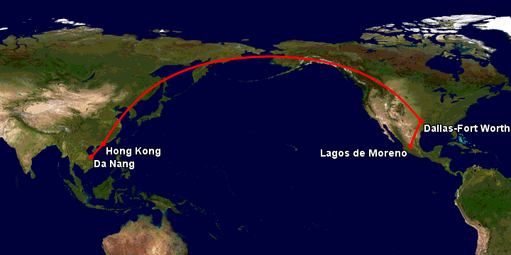 Bay từ Đà Nẵng đến Lagos De Moreno qua Hong Kong, Dallas