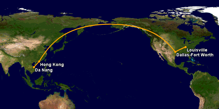Bay từ Đà Nẵng đến Louisville qua Hong Kong, Dallas