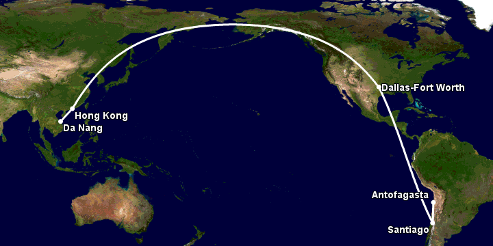 Bay từ Đà Nẵng đến Antofagasta qua Hong Kong, Dallas, Santiago