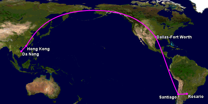 Bay từ Đà Nẵng đến Rosario qua Hong Kong, Dallas, Santiago